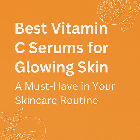 Cover image with orange background featuring the title 'Best Vitamin C Serums for Glowing Skin – A Must-Have in Your Skincare Routine' with illustrations of orange slices and leaves, symbolizing freshness and skincare.